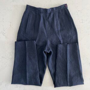 Talbots Petites Irish Linen Casual Hi Waist Side Zip 100% Linen Pants Navy Sz 6P
